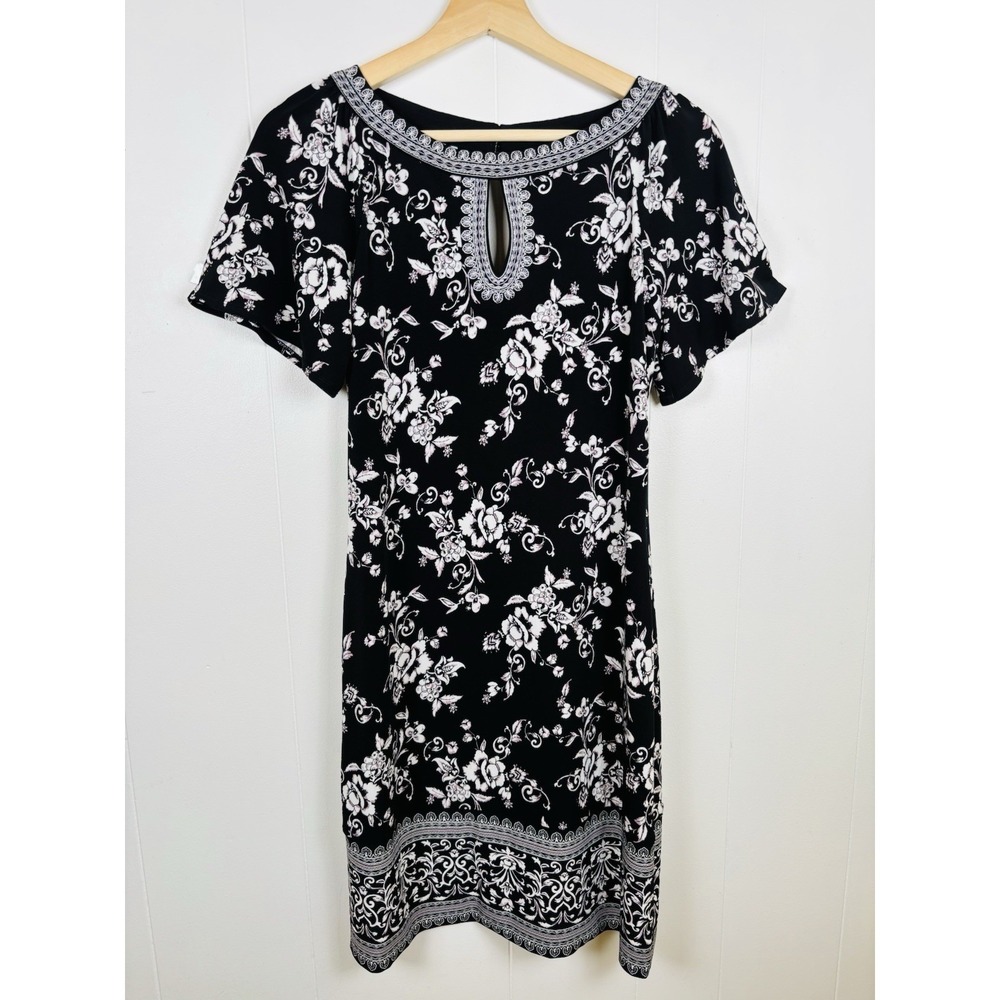 White House Black Market Size XS Sheath Dress Black Floral Classic Stretch